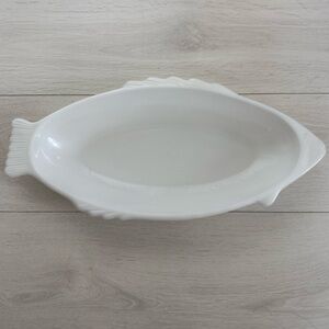 Vintage Large Fish GlasBake Milk Glass Platter Serving Dish